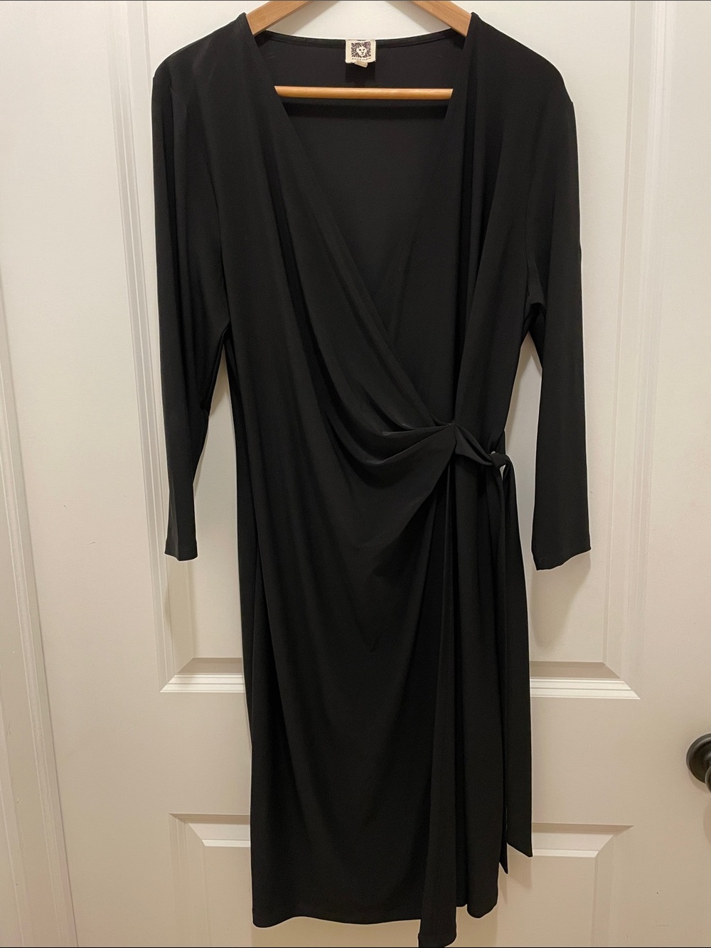 Anne Klein Black Long-Sleeve Wrap Dress with Side Tie